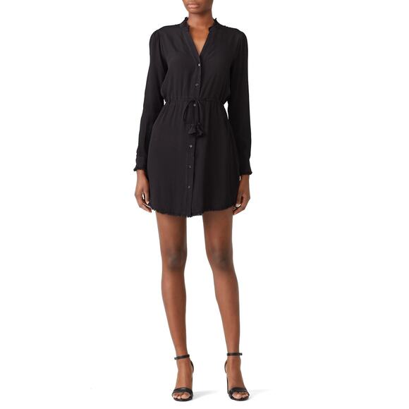 Greylin Sachi Frayed Black Long Sleeve Button Up Mini Dress Size Small - Picture 1 of 14